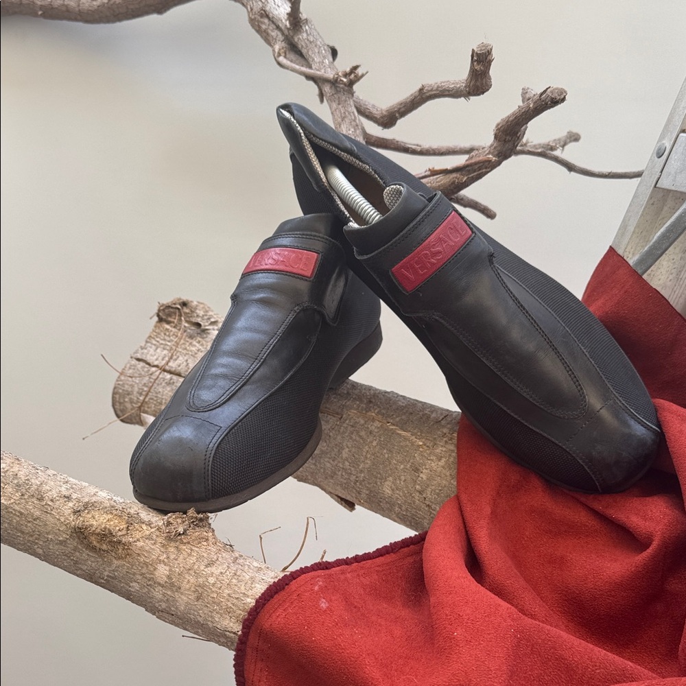 Vintage Versace Black and Red Men's Loafers